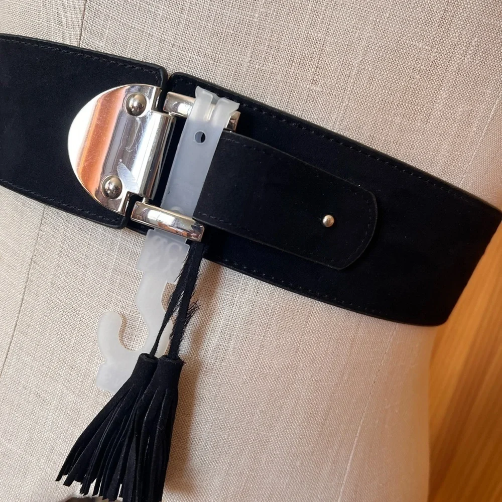 NWT Wide Suede Black Belt w/ Tassels New York & Company